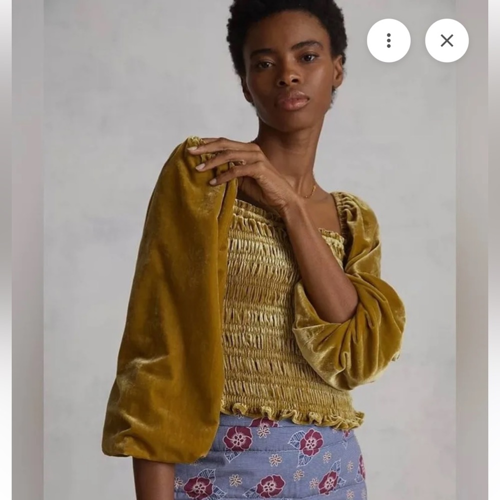 Anthropologie Mustard Velvet Top